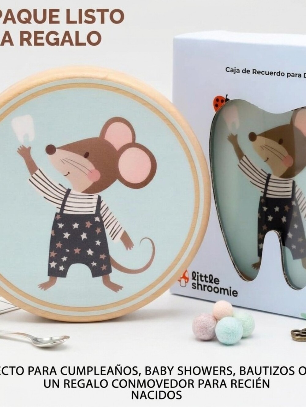 Wooden Tooth Keepsake Box for Kids - Light Blue Mouse Motif - Picture 3 of 3